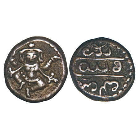 Mysore, Silver 2/3 Pavali, 1.81g, British Protectorate, Dancing Chamundi type, in the name