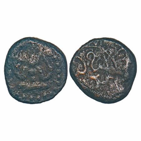 Pudukkottai, Copper Amman Cash (Early Type), 1.37g, Martand Bhairava (1886-1928 AD), Obv: 