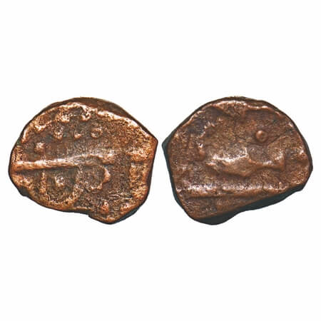 Sunth, Copper ½ Paisa, 4.04g, Obv: sheathed Dagger. Sameer Panchal # PM 321 unlisted denom