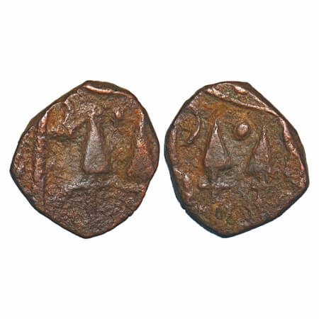 Sunth, Copper ½ Paisa, 3.66g, Obv: two spears, Rev: two spears. Sameer Panchal # PM 349 un