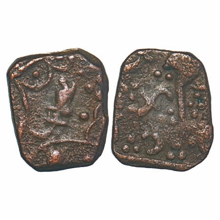 Sunth, Copper Paisa, 7.95g, Obv: daggers, Rev: fly whisk and sword. Sameer Panchal # PM un