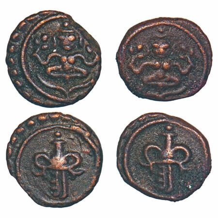 Travancore, Copper Cash (2 Coins), 0.64g, Swati Tirunal Rama Varma (ME 1004-1022/ 1829-184