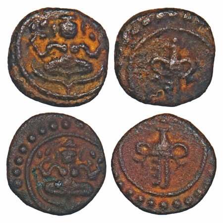 Travancore, Copper Cash, 0.54g, (2 Coins), Swati Tirunal Rama Varma (ME 1004-1022/ 1829-18