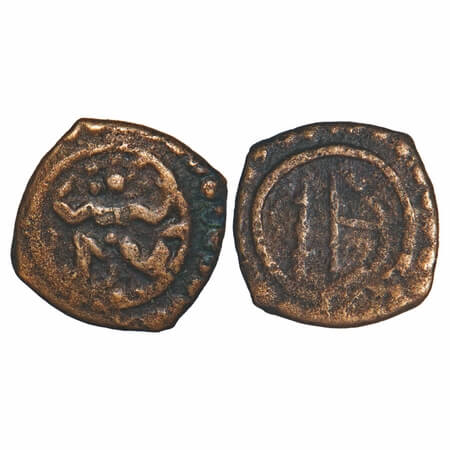 Travancore, Copper Thirai Cash, 1.13g, Obv: Hanuman running to left, Rev: goad/Ankusha, bo