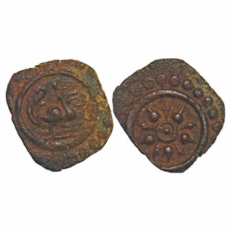 Travancore, Copper Thira Cash, 0.69g, Obv: Anam ro right, Rev: Lotus. Beena Sarasan 303 ty