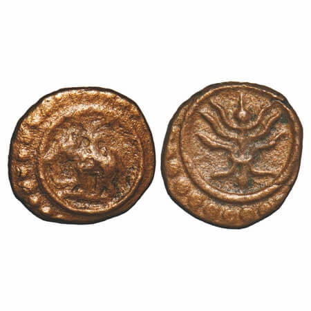 Travancore, Copper Thira Cash, 1.13g, Obv: Elephant to left with rider, Rev: lotus, within