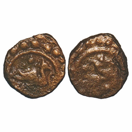 Travancore, Copper Thira Cash, 0.76g, Obv: Yali, Rev: Bird to right. Beena Sarasan 353 typ