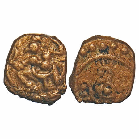 Travancore, Copper Thira Cash, 0.86g, Obv: Garuda, Rev: Decorated sankhu. Beena Sarasan 37
