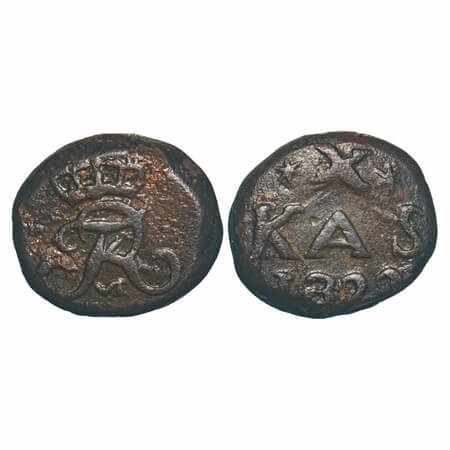 Indo Danish, Copper 10 Cash, 6.23g, Frederik VI (1808-1839 AD), 1822, Obv: Crowned FVIR en