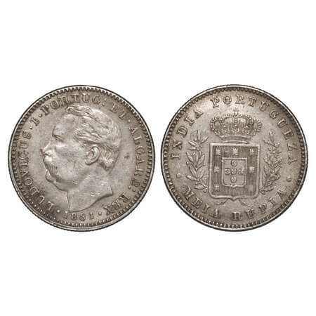 Indo Portuguese, Silver ½ Rupia, 5.81g, D Luis (1861-1889 AD), 1881 AD, Goa issue, date, B