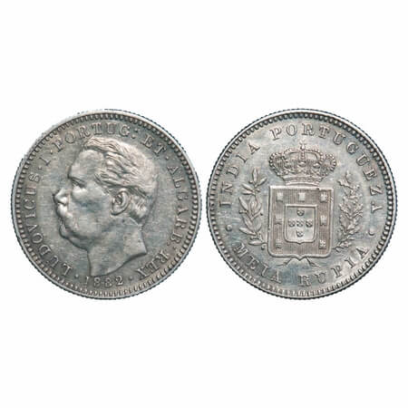 Indo Portuguese, Silver ½ Rupia, 5.80g, D Luis (1861-1889 AD), 1882 AD, Goa issue, date, B
