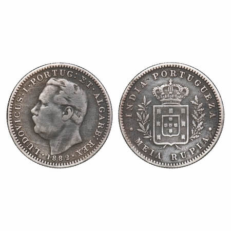 Indo Portuguese, Silver ½ Rupia, 5.58g, D Luis (1861-1889 AD), 1882 AD, Goa issue, date, B