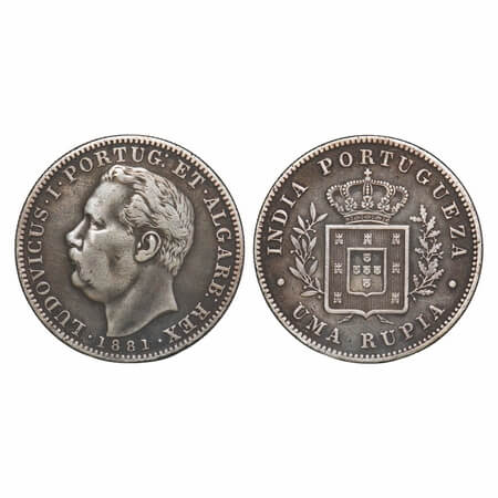 Indo Portuguese, Silver Rupia, 11.46g, D Luis (1861-1889 AD), 1881 AD, Goa issue, Bust on 