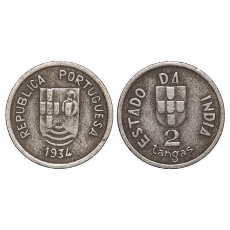 Indo Portuguese, Cu-Ni, 2 Tanga, 2.98g, Republic (1910-1961 AD), 1934, AD. A.Gomes (page 6