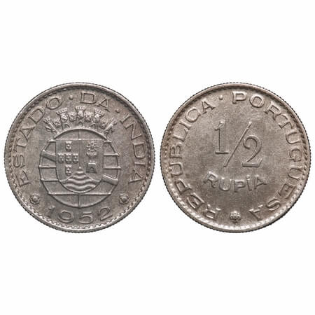 Indo Portuguese, Cu-Ni, ½ Rupia, 5.65g, Republic, 1952. A.Gomes (page 605) 08.02 / KM 26. 