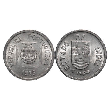 Indo Portuguese, Silver Rupee, 11.71g, Republic (1910-1961 AD), 1935 AD. A.Gomes (page 606