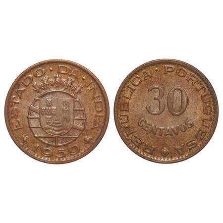 Indo Portuguese, Bronze 30 Centavos, 3.99g, Republic (1910-1961 AD), 1959. A.Gomes (page 6