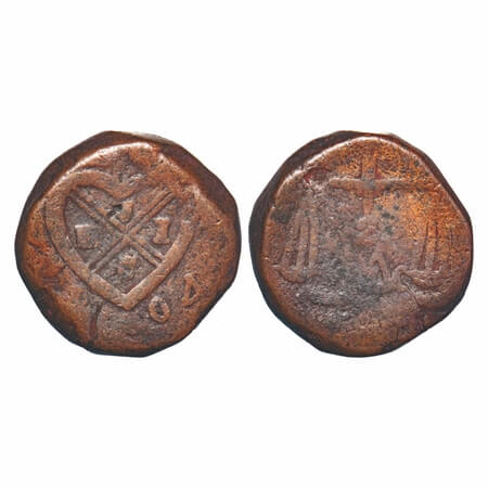 Bombay Presidency, Copper 2 Pice, 21.00g, (1802-1829 AD issue). (18)04 AD, Obv: Bale mark,