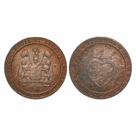 Madras Presidency, Copper ½ Dub / 1/96 of Rupee, 6.57g, Struck at Soho Mint, (1794 -1797 A