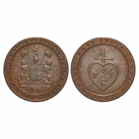 Madras Presidency, Copper ½ Dub / 1/96 of Rupee, 6.70g, Struck at Soho Mint, (1794 -1797 A
