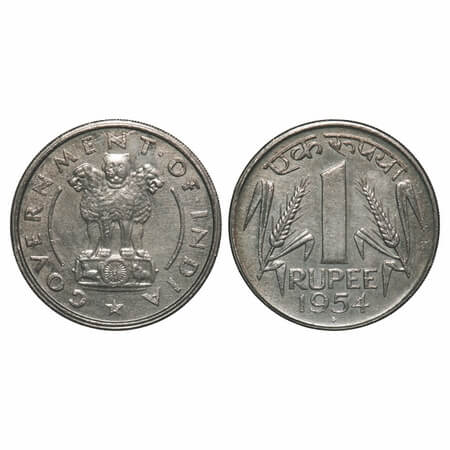 1 Rupee, 1954, Nickel, 11.62g, Bombay Mint, Uncirculated. Scarce.