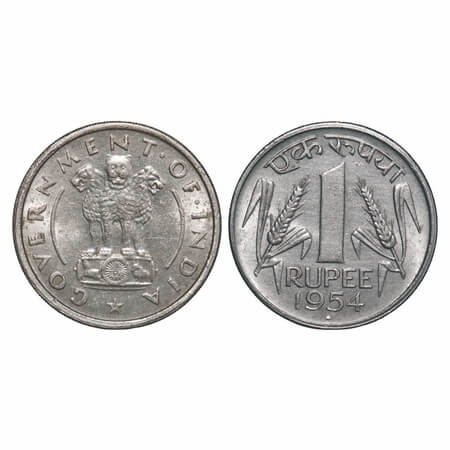 1 Rupee, 1954, Nickel, Bombay Mint. Uncirculated details, Very Scarce.