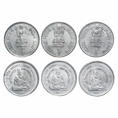 1 Rupee (3 Coins), 1995, FSS, 8th World Tamil Conference Saint Thiruvalluvar, Bombay Mint,