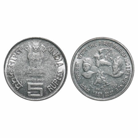 5 Rupees, 2007, FSS (MULE), 150 Years of The First War of Independence, Bombay Mint, with 
