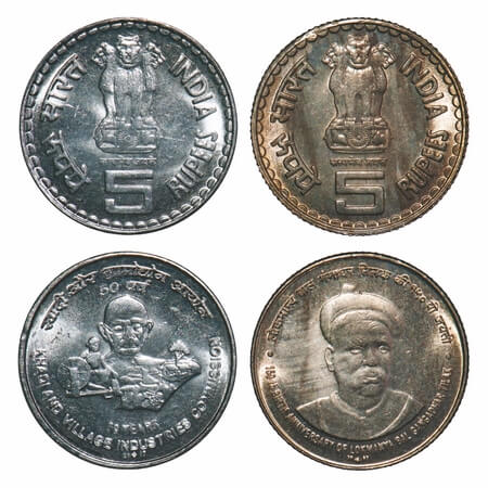 5 Rupees (2 Coins), 2007, Mix Metal, 1) Cu-Nic, 150th Birth anniversary of Lokmanya Balgan