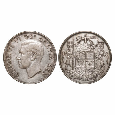 Canada, Silver 50 Cents (0.800 silver), 11.64g, George VI, 1949. KM 45. Toned About Uncirc