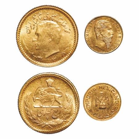 Iran & Mexico medal (2 Coins), Gold 1/4 Pahlavi, 2.02g, SH 1338 (1959). KM 1160a. About Un