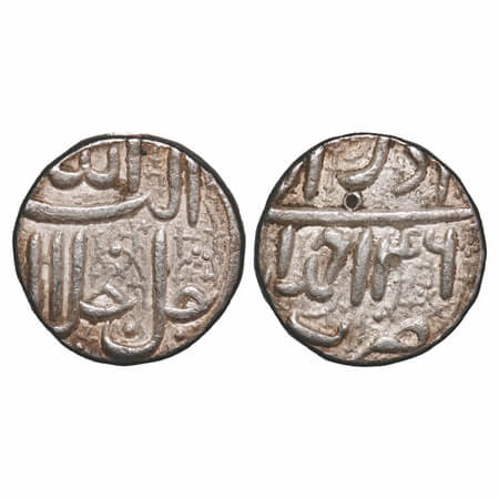 Akbar, Silver Rupee, 11.44g, Ahmadabad Mint, Ilahi type, RY 46, Month 'Azar'. KM 93.2. Abo