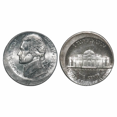 USA, Cu-Ni, 5 Cents, 1989, error off center struck, KM A192 type. Uncirculated, Scarce.