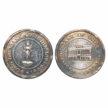 Bank Token, Silver, 26.08g, The Bank of India Ltd 1906-1956, Standing Lakshmi. About Extre