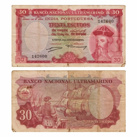 Portuguese India, 30 Escudos, Banko Nacional Ultramarino, 7th issue 1959, Trinta Escudos, 