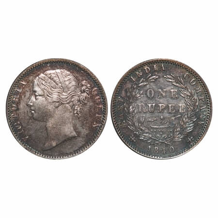 Victoria Queen, Silver, Rupee, 1840, DL, Madras Mint, W.W. 'B.' raised, Dot after 'B', Big