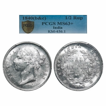 Victoria Queen, Silver, Half Rupee, 1840, DL, Calcutta Mint, .W.W incused, Wreath with 24 