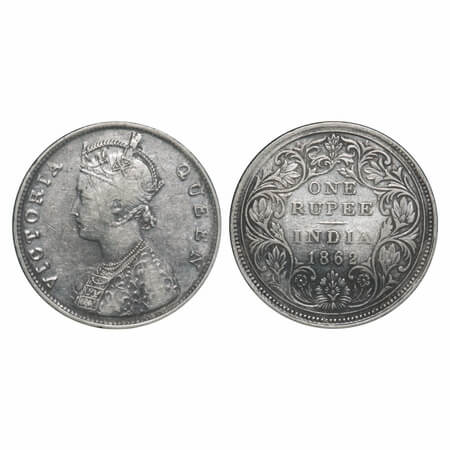 Victoria Queen, Silver, Rupee, 1862, Madras Mint, B/II, With enclosed frame effect and w/o