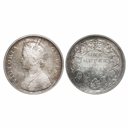 Victoria Queen, Silver, Rupee, 1862, Bombay Mint, B/II/2/0, Split 1st dot creating an impr