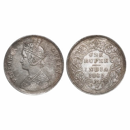 Victoria Queen, Silver, Rupee, 1862, Bombay Mint, A/II/2/0, w/o initial 'J'. F. Prid 70. G