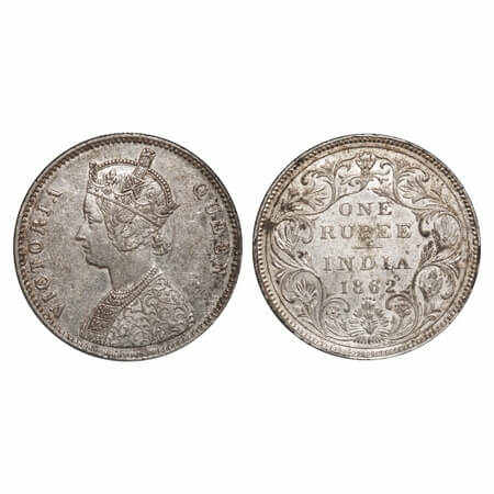 Victoria Queen, Silver, Rupee, 1862, Bombay Mint, A/II/2/4, Re used of earlier Rev dies w/
