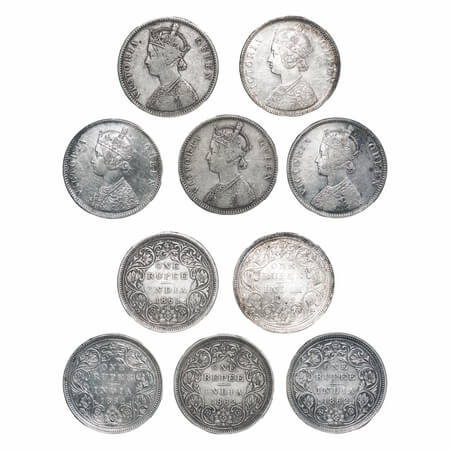 Victoria Queen, Silver, Rupee, 1862, (5 coins), Bombay Mint, A/II/0/5, 1, 2 & 3) Complete 