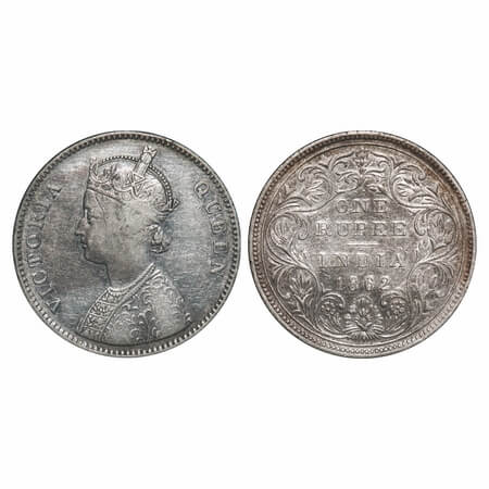 Victoria Queen, Silver, Rupee, 1862, Bombay Mint, A/II/1/10, w/o initial 'J', Dot above 'N