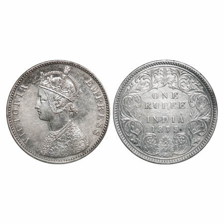 Victoria Empress, Silver, Rupee, 1879, Bombay Mint, A3/I, Dot. F. Prid 154. GK 460. Extrem