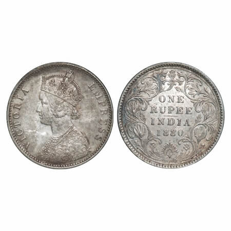 Victoria Empress, Silver, Rupee, 1880, Bombay Mint, A3/II(iv), Dot. F. Prid Unlisted. GK 4