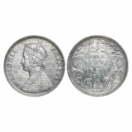 Victoria Empress, Silver, Rupee, 1881, Calcutta Mint, A1/I, 'C' incused. F. Prid 119. GK 4