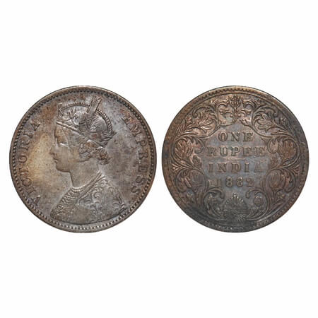 Victoria Empress, Silver, Rupee, 1882, Bombay Mint, A3/II(iv), Dot. F. Prid 159. GK 473. V