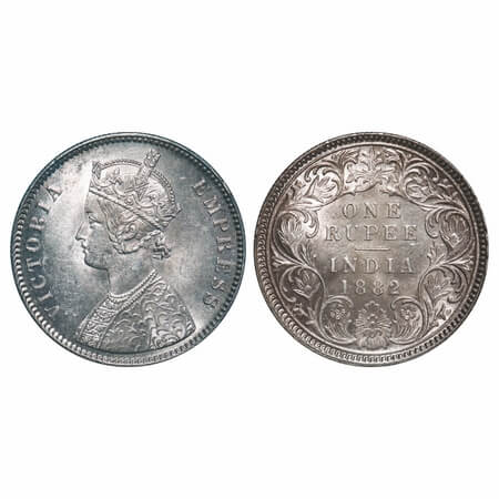 Victoria Empress, Silver, Rupee, 1882, Calcutta Mint, A1/I, 'C' incused. F. Prid 120. GK 4