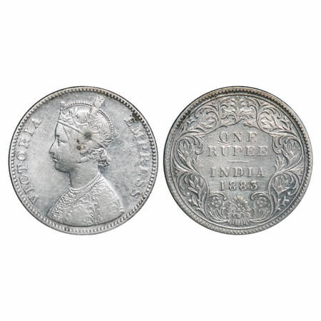 Victoria Empress, Silver, Rupee, 1883, Bombay Mint, A3/I, 'B' raised and dot, dual mint ma