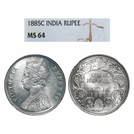 Victoria Empress, Silver, Rupee, 1885, Calcutta Mint, A1/I, 'C' incused, Top stroke aof nu